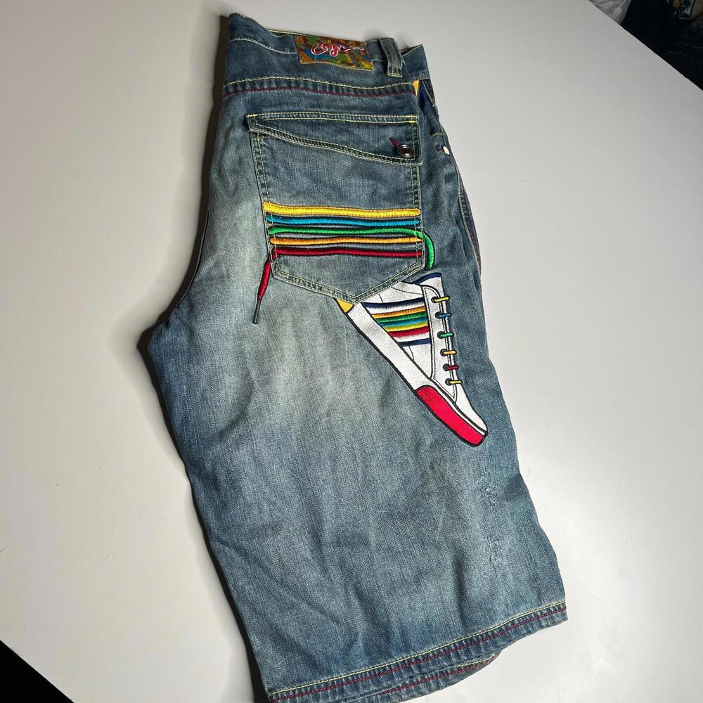 COOGI Embroidered Denim Jeans W36‎ Rainbow Sneaker Design Hip Hop Streetwear